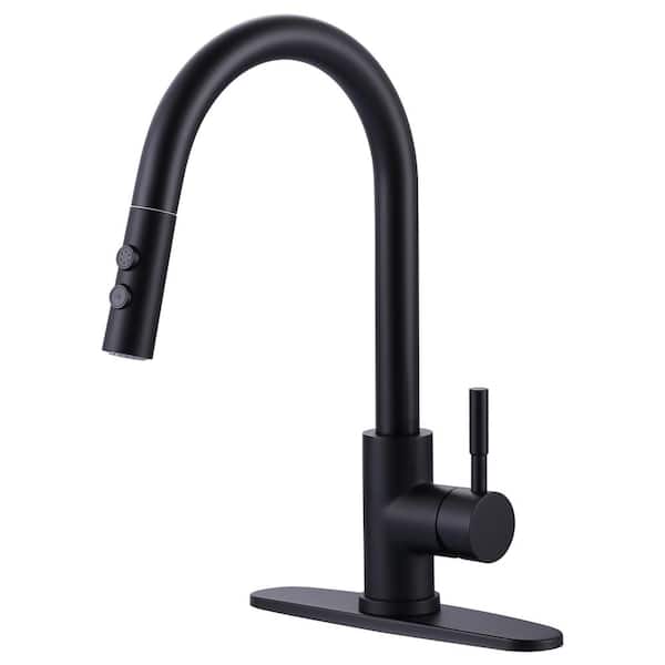 AVITAS Single Handle Pull Down Sprayer Kitchen Faucet with Deck plate and Flexible Hose in Matte Black