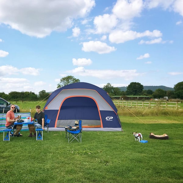 Unbranded - 6-Person Blue Polyester Camping Tents, Waterproof Windproof Family Dome Tent with Rainfly, Portable with Carry Bag