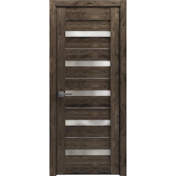 Sartodoors 4445 18 in. x 96 in. Right-Hand/Inswing Solid Frosted Glass Cognac Oak Single Prehung Interior Door with Hardware