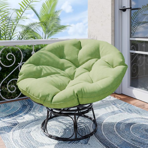 Patio Wicker Outdoor Papasan Lounge Chair with Green Cushion