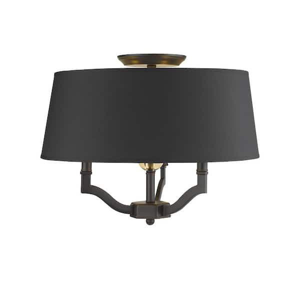 Golden Lighting Waverly 19 in. 3-Light Rubbed Bronze with Tuxedo Shade Semi-Flush Mount