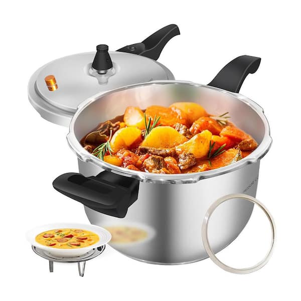 7-Liter Stainless Steel Pressure Cooker with Steamer Basket, Safety Pressure Release, Induction Compatible