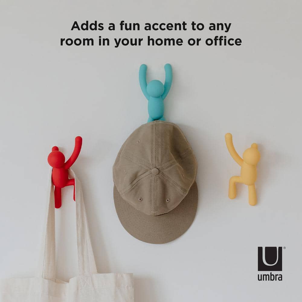 Multicolored Plastic Buddy Wall Hooks Set of 3
