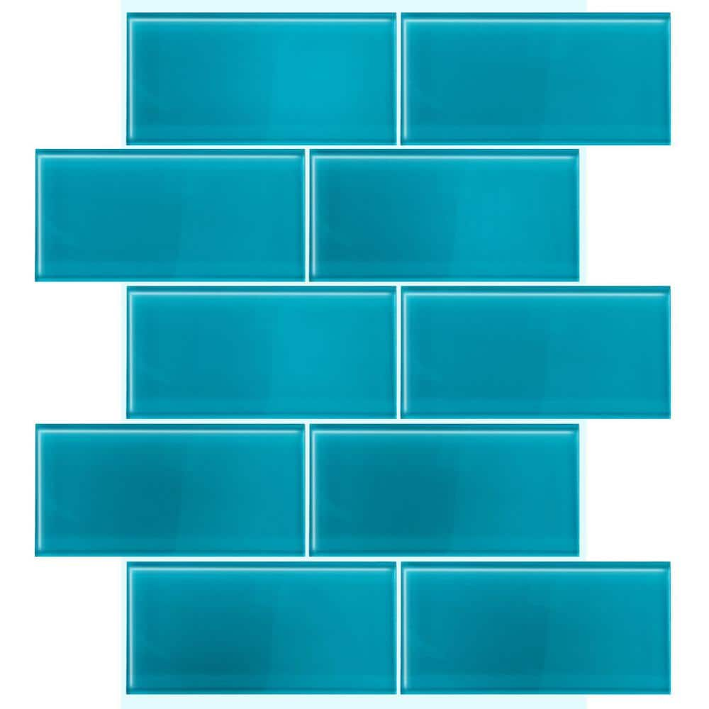 Laguna Blue 3 in. x 6 in. Polished Glass Mosaic Tile (40-Pack) (5 sq. ft./Case) -  Apollo Tile, APLA88042 3X6A