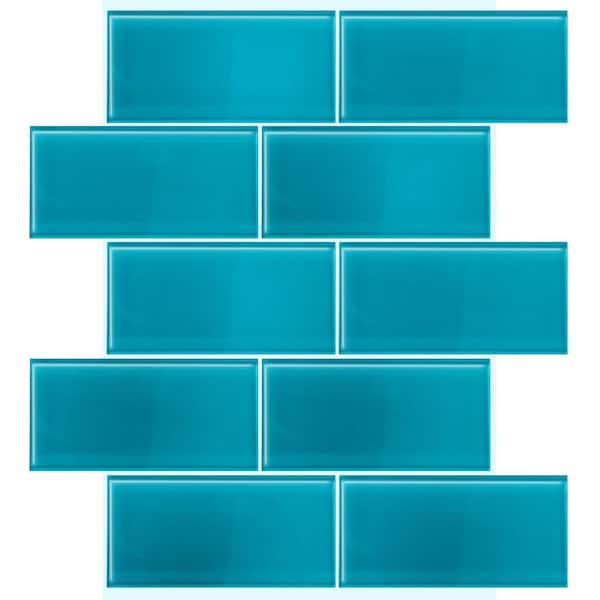 Apollo Tile Laguna Blue 3 in. x 6 in. Polished Glass Mosaic Tile (40-Pack) (5 sq. ft./Case)