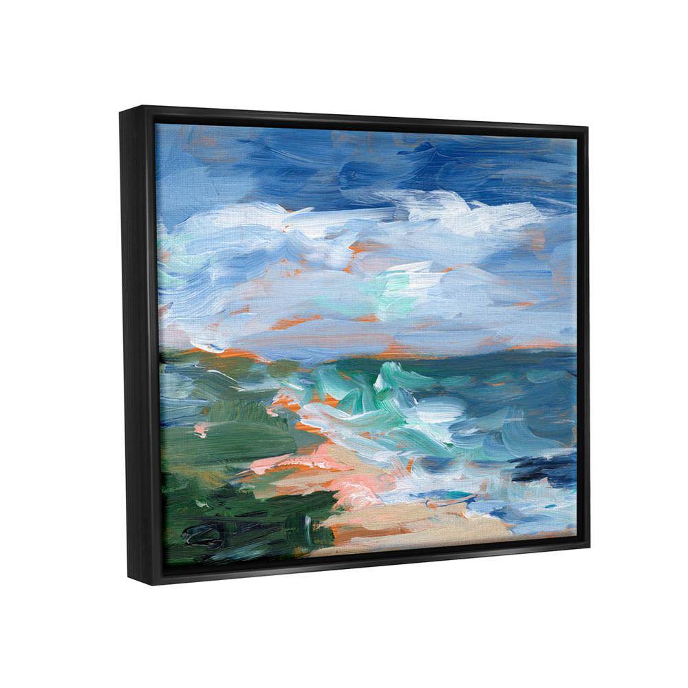 Crashing Beach Waves Abstract Canvas Print with Black Frame