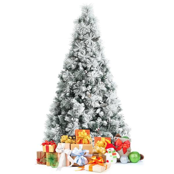 Costway 6 Ft Unlit Artificial Christmas Tree Snow Flocked Hinged Xmas Tree Cm23589 The Home Depot