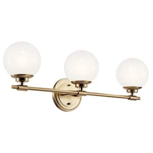 Benno 24.5 in. 3-Light Champagne Bronze Industrial Bathroom Vanity Light with Opal Glass