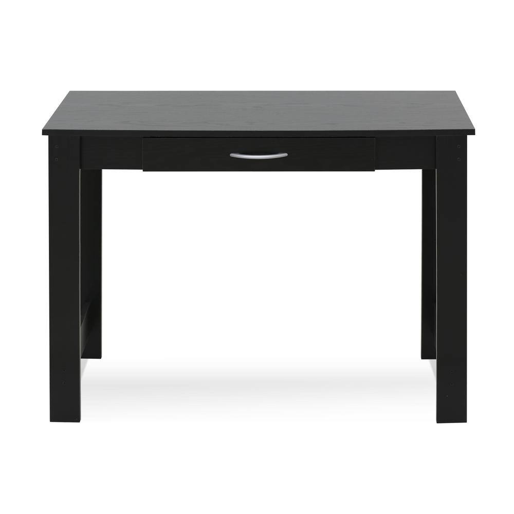 Sleek Black Composite Wood Writing Desk with Drawer