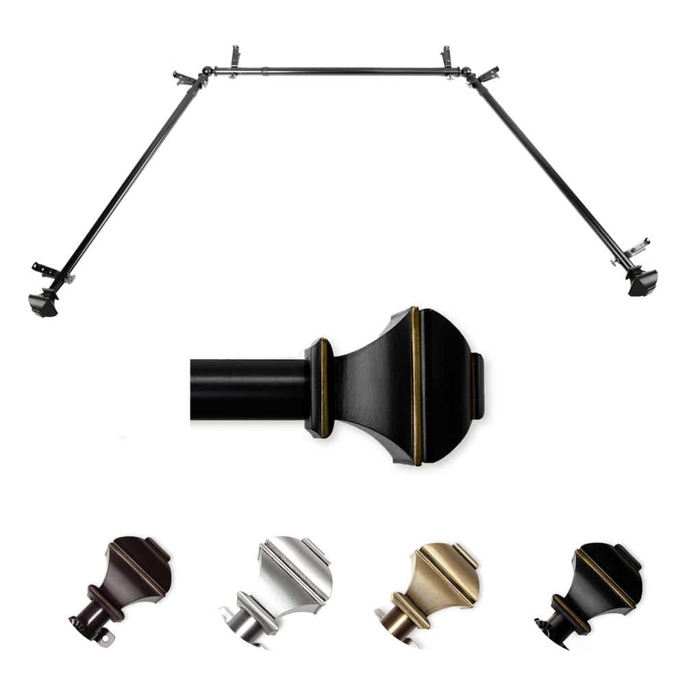 "13/16"" Dia Adjustable 20""-36"", 38""-72"" Bay Window Curtain Rod with Julianna Finials in Black" price history on PriceWatchPro