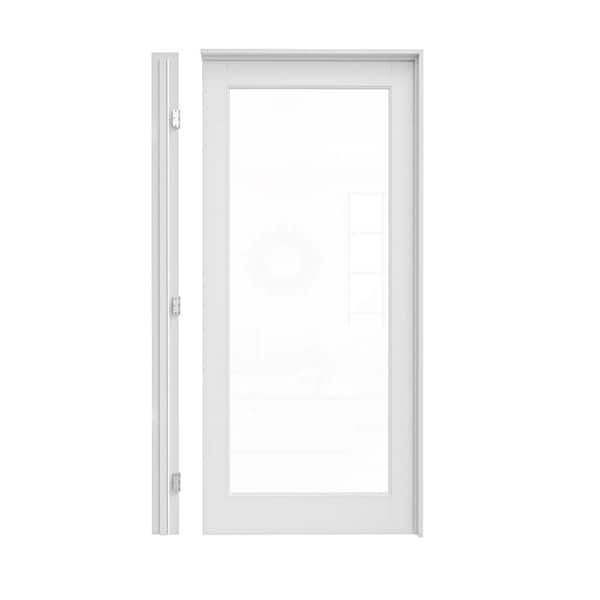 36 in. x 80 in. 1-Lite Clear Glass Left Hand White Solid Core Glass Single Prehung Interior Door+ Quick Assemble Jamb