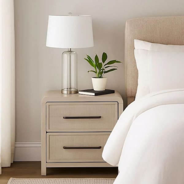 Giva Natural Oak Beige 2-Drawers 24 in. W Nightstand with USB A-C