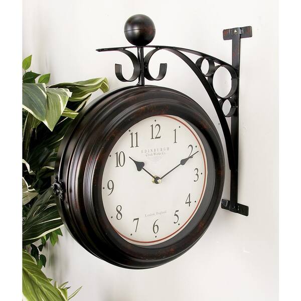 Litton Lane 16 in. x 14 in. 2-Sided Brown and Tan Old World Edinburgh Wall Clock