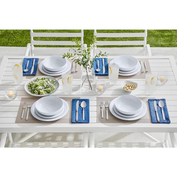 StyleWell Taryn Melamine Dinnerware Set in Ribbed Solid White (Service for 4)  FF58SETWHT - The Home Depot