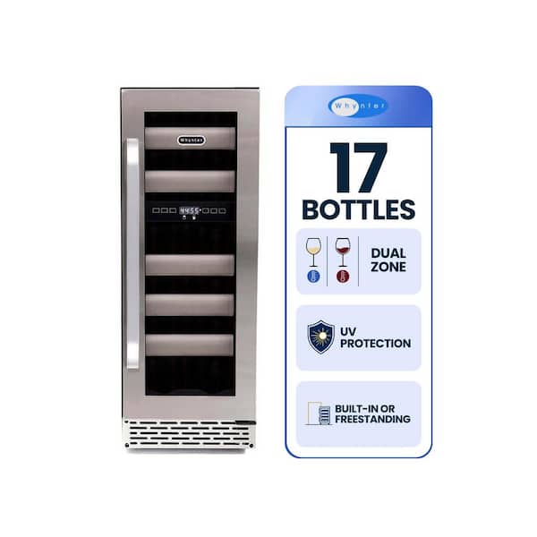 12 in. Dual-Zone 17-Bottle Wine Cooler Fridge Built-In with Seamless Stainless Steel UV Protection Glass Door