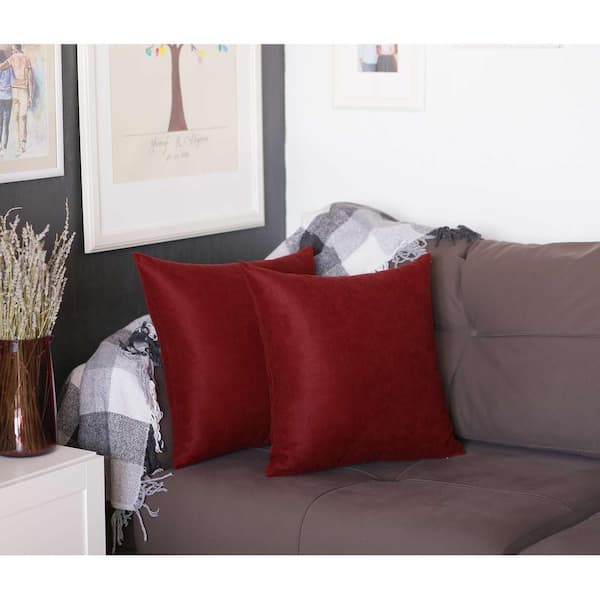 HomeRoots Charlie Set of 2-Maroon Red Modern Square Throw Pillows