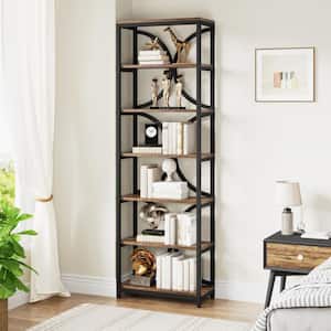 Eulas 78.7 in. Tall Brown Wood 7-Shelf Etagere Bookcase Bookshelf Large Open Display Storage Rack