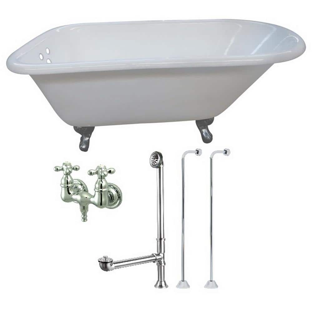 Petite 4.5 ft. Cast Iron Clawfoot Bathtub in White and Faucet Combo in Chro