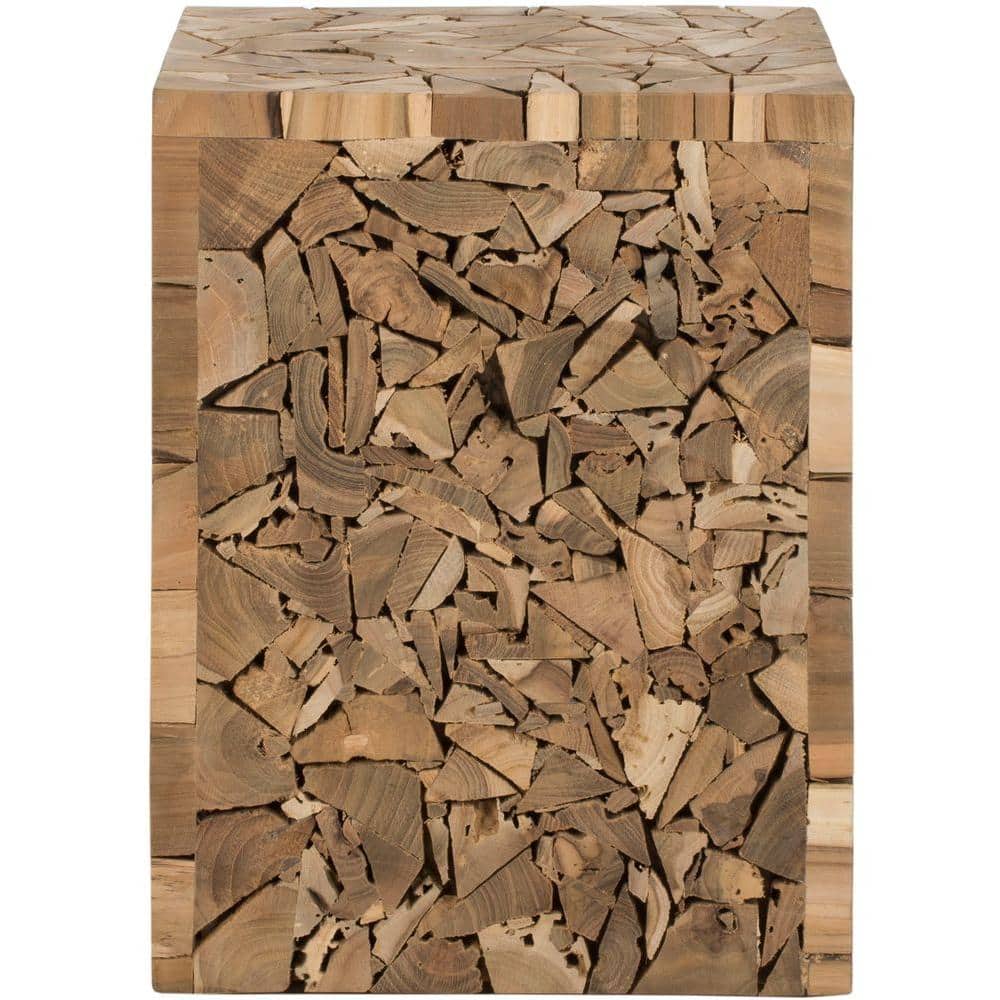 Reclaimed Teak Mosaic 12" Square Stool in Medium Oak Finish