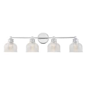 32 in. W x 9.25 in. H 4-Light Chrome Bathroom Vanity Light with Clear Glass Shades