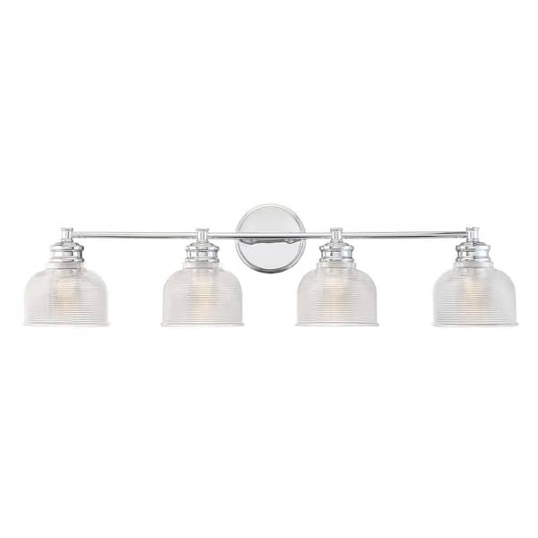 TUXEDO PARK LIGHTING 32 in. W x 9.25 in. H 4-Light Chrome Bathroom Vanity Light with Clear Glass Shades