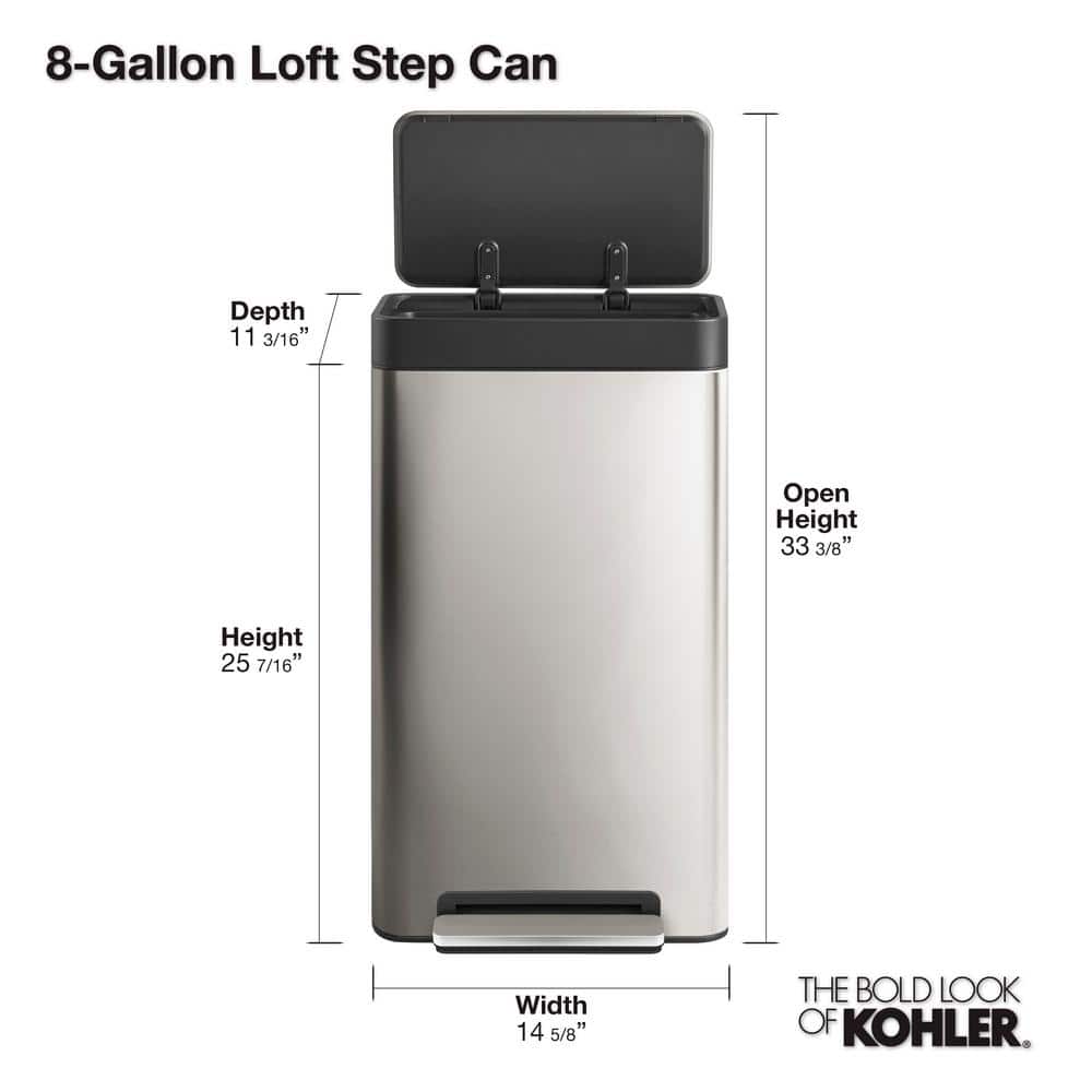 Stainless Steel 8-Gallon Hands-Free Kitchen Step Trash Can