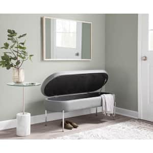 Chloe 48 in. Grey Faux Leather and Chrome Metal Entryway Bench with Flip-Top Lid