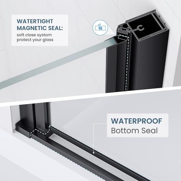 34-35 in. W x 72 in. H Pivot Swing Frameless Shower Door with Nano-Coated Clean Tempered Glass in Matte Black