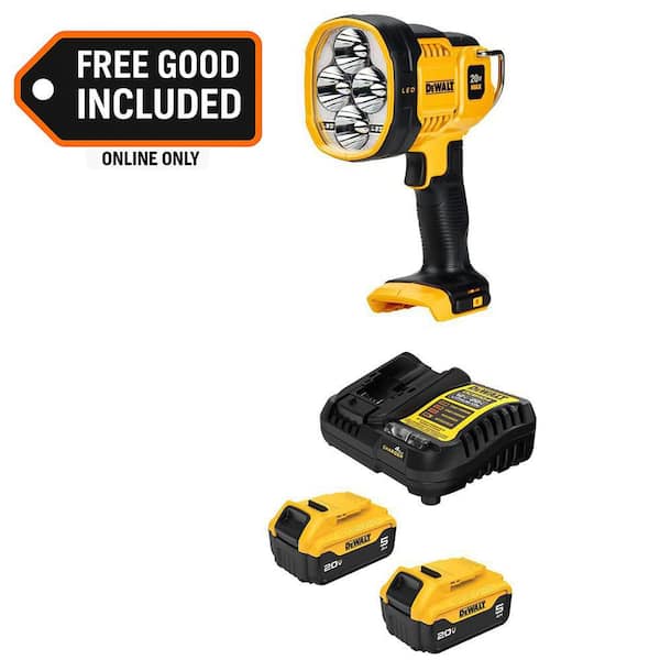 20-Volt MAX Lithium-Ion Cordless LED Jobsite Spotlight with (2) 5.0 Ah Batteries and Charger