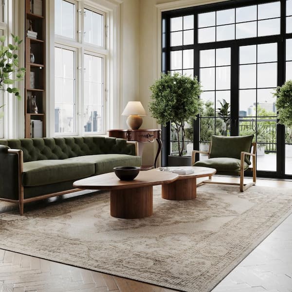 Padma Lakshmi X Rugs USA Istanbul Hand-Tufted Ornate Border Wool-Blend Beige 10 ft. x 14 ft. Indoor Area Rug