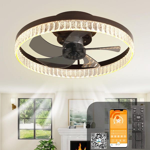 19.7 in. Ceiling Fans with Lights, Minimalist Ring Led Chandelier Fan with Remote Control for Bedroom Living Room, Brown