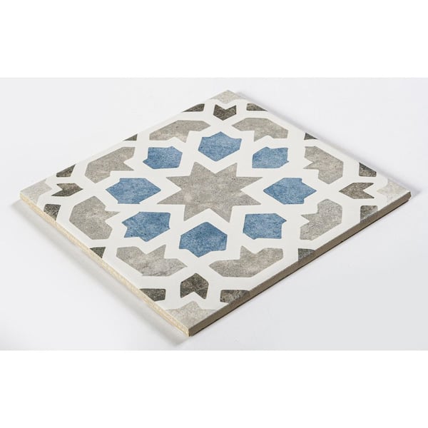 Luv Charmed Black/White/Blue/Gray 8 in. x 8 in. Smooth Matte Porcelain Floor and Wall Tile Sample