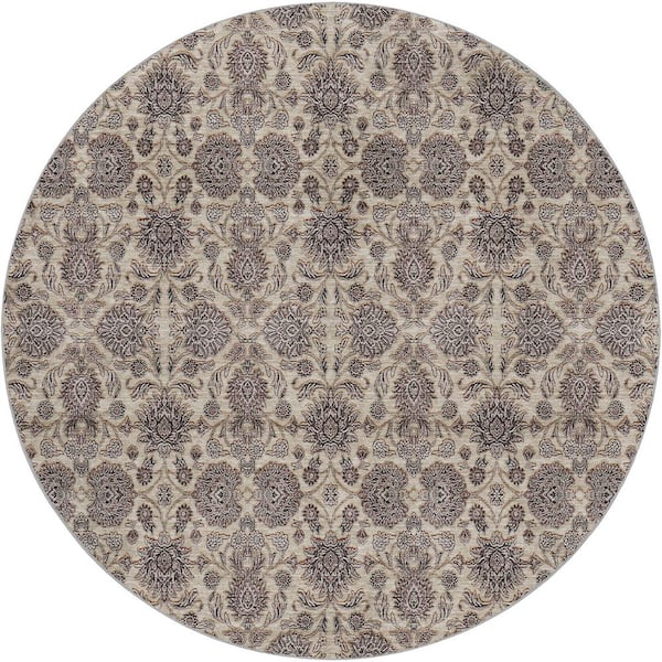 Dream Shag Premium Machine Washable Abstract ADS702 Ivory 8 ft. x 8 ft. Round Rug