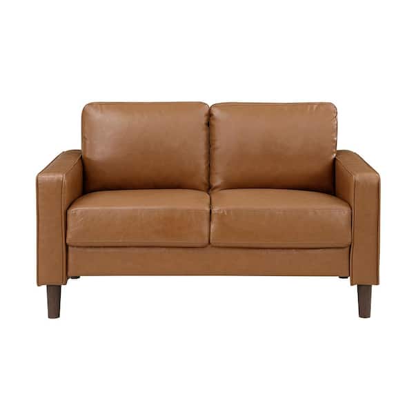 Unbranded Apollo 54 in. W Brown Faux Leather Loveseat