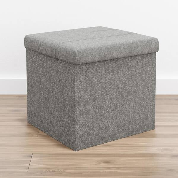 Square Ottoman Box Foot Stool Seat Footrest Wood Frame Linen Gray 