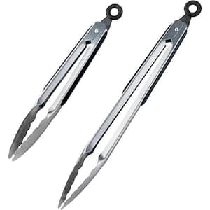 Outdoor Cooking Accessories, Premium 12" and 9" Stainless Steel Locking Kitchen Tongs Set, Set of 2 - Silver