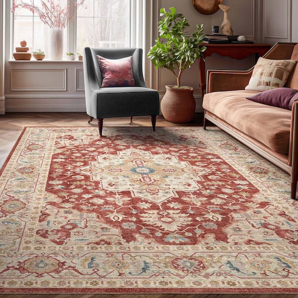 Apollo Summit Medallion Oriental, Red Beige 7 ft. 7 in. x 9 ft. 10 in., Area Rug