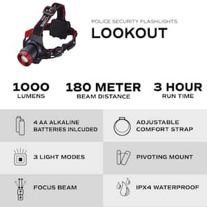 Lookout 1000 Lumens Battery Power Headlamp Focusing Pivoting and 3-Hour Runtime on High