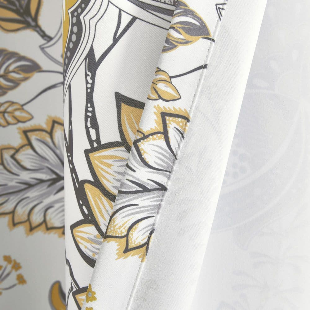Cynthia Jacobean Yellow and Gray Floral Polyester Blackout Curtains