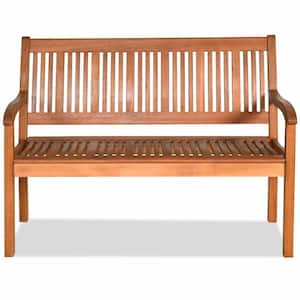 2-Person Solid Wood Garden Bench with Curved Backrest and Wide Armrest