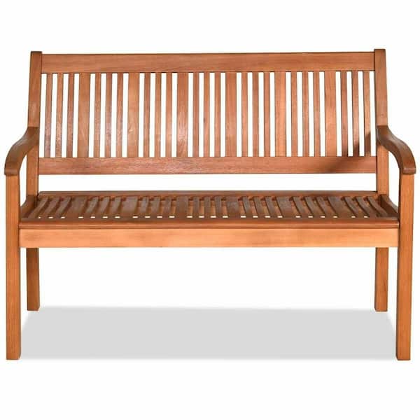 FORCLOVER 2-Person Solid Wood Garden Bench with Curved Backrest and Wide Armrest