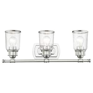 Billingham 23.5 in 3-Light Polished Chrome Vanity Light with Clear Seeded Glass