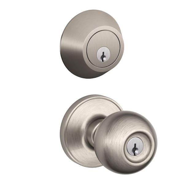 Jannell Satin Nickel Single Cylinder Deadbolt and Keyed Entry Door Knob Combo Pack