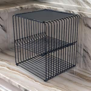 18 in. Black Square Metal End Table with Metal Wire Frame