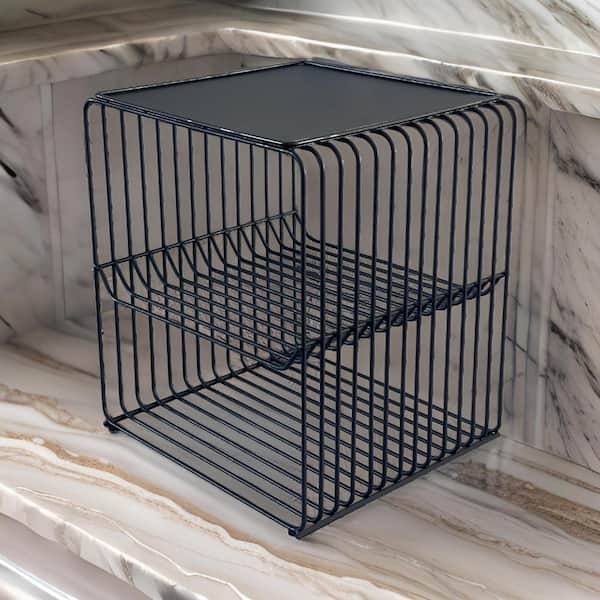 Benjara 18 in. Black Square Metal End Table with Metal Wire Frame
