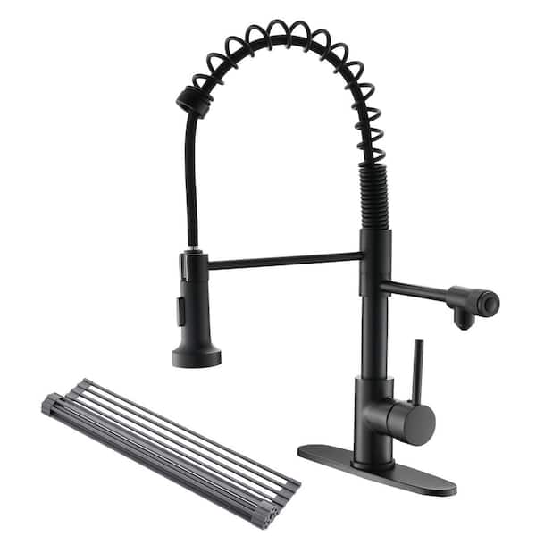 Boyel Living Single-Handle No Sensor Pull-Down Sprayer Kitchen Faucet with Deckplate Included and Roll-Up Rack in Matte Black