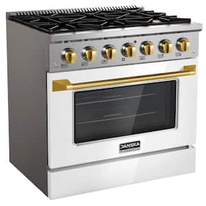 Professional 36 in. 5.2 cu. ft. Gas Range with 6 Sealed Burners and Convection Oven in Glossy White