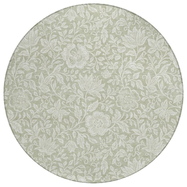 Chantille Machine Washable Indoor/Outdoor Abstract ACN2572 Celery 8 ft. x 8 ft. Round Rug