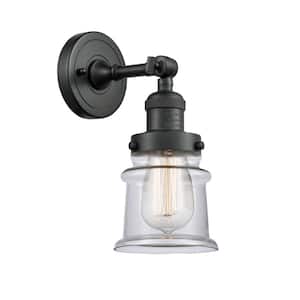 Franklin Restoration Small Canton 5.25 in. 1-Light Matte Black Wall Sconce with Clear Glass Shade