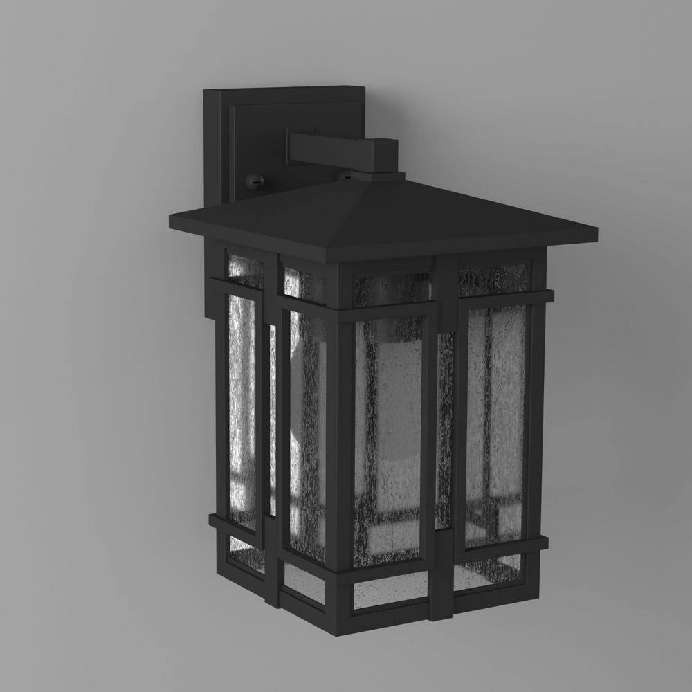 Tucker Museum Black Dimmable Outdoor Wall Sconce with Clear Seedy Glass